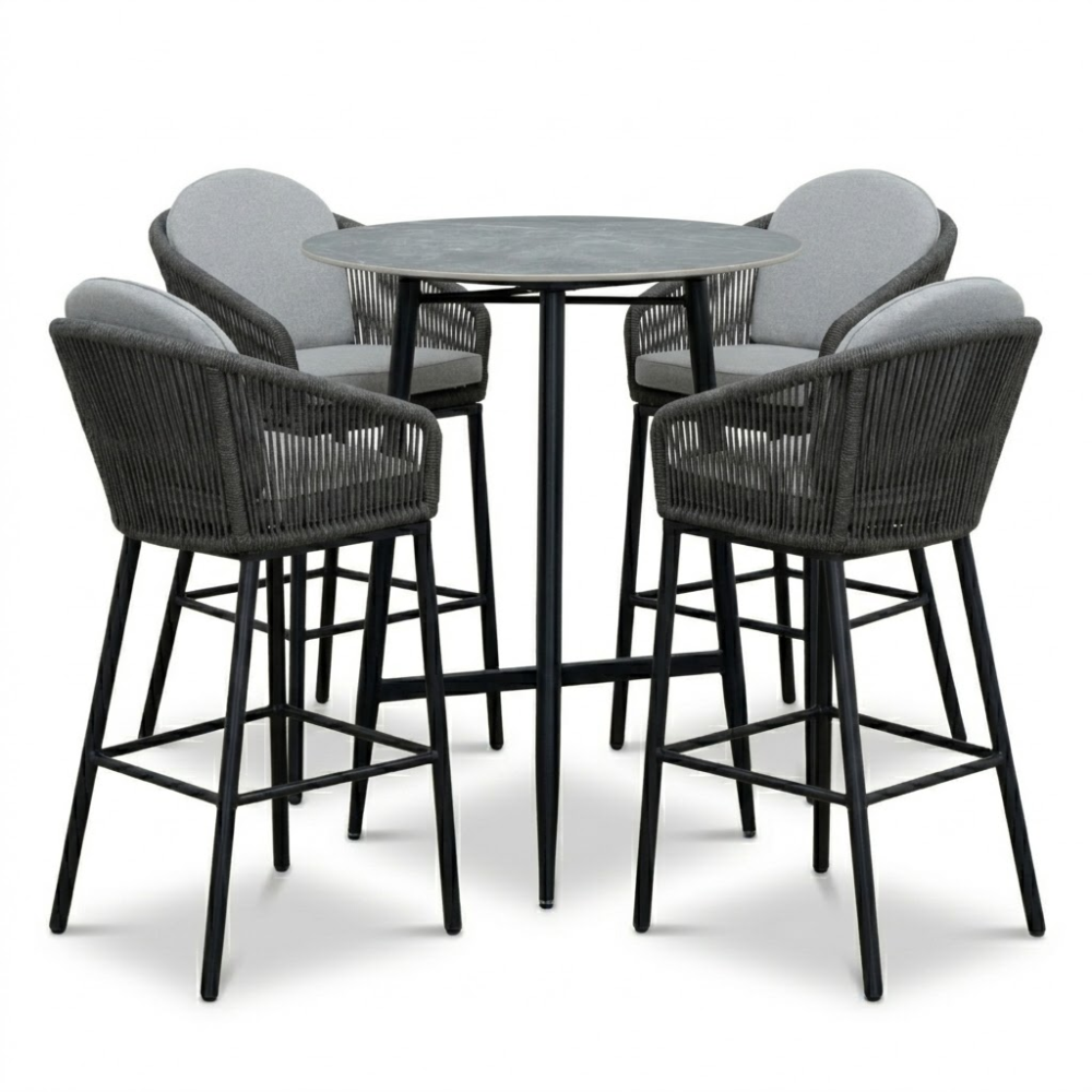 Santos Marble Grey/Mara Stone Grey dining barset | 4 personen | sintered stone + touw | 90cm