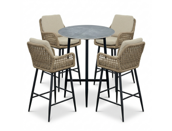 Santos Marble Grey/Valencia Sahara Dust dining barset | 4 personen | sintered stone + touw | 90cm