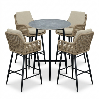 Santos Marble Grey/Valencia Sahara Dust dining barset | 4 personen | sintered stone + touw | 90cm