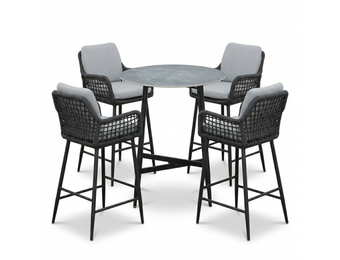 Santos Marble Grey/Valencia Stone Grey dining barset | 4 personen | sintered stone + touw | 90cm