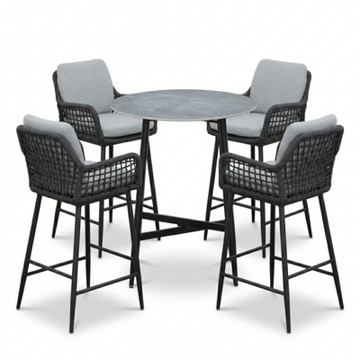 Santos Marble Grey/Valencia Stone Grey dining barset | 4 personen | sintered stone + touw | 90cm