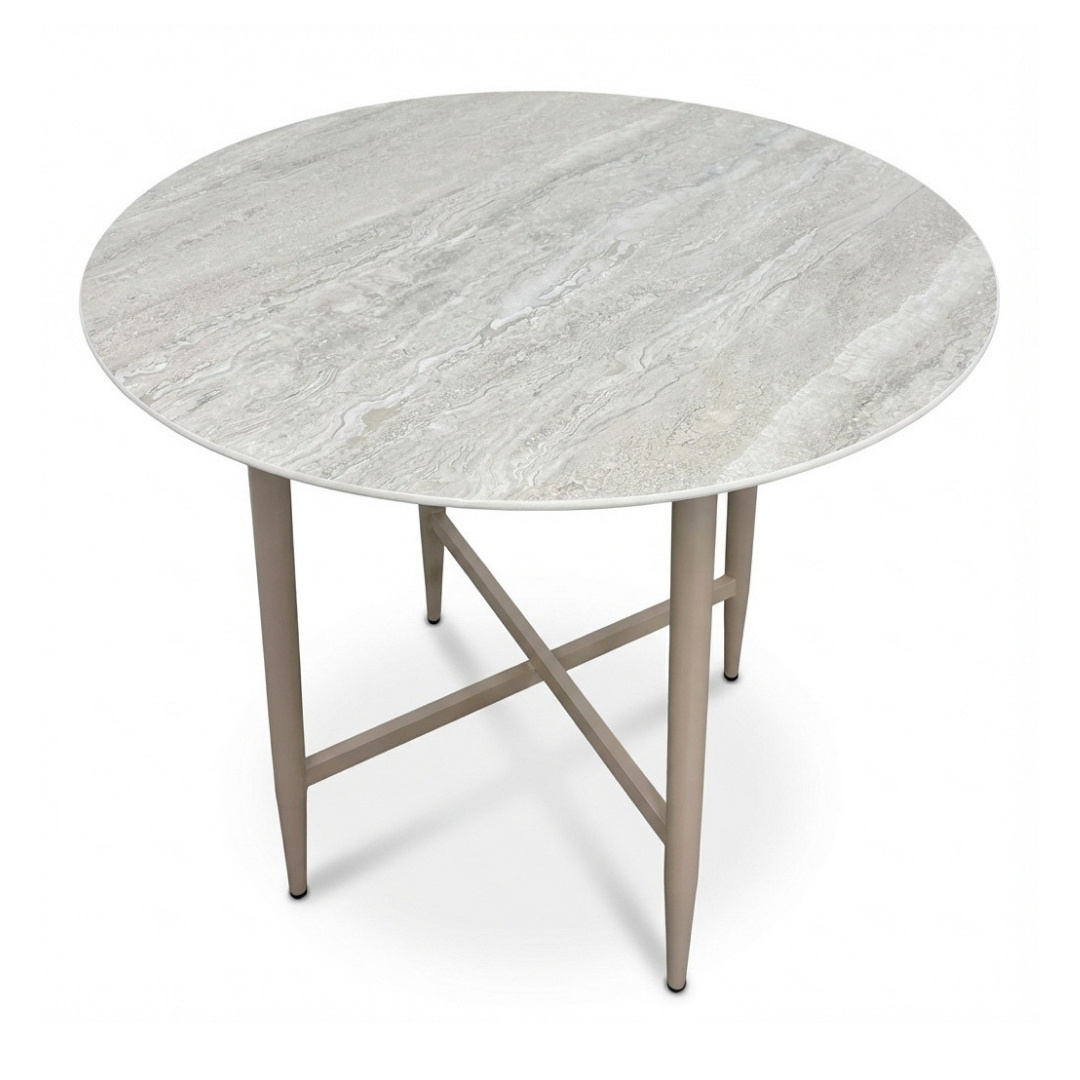 Santos Marble Latte/Valencia Sandstone dining barset | 4 personen | sintered stone + touw | 90cm