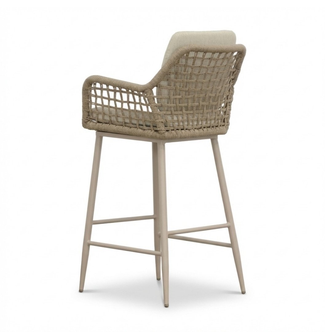 Santos Marble Latte/Valencia Sandstone dining barset | 4 personen | sintered stone + touw | 90cm