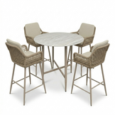 Santos Marble Latte/Valencia Sandstone dining barset | 4 personen | sintered stone + touw | 90cm