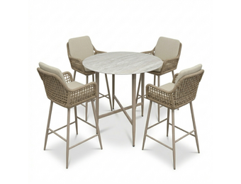 Santos Marble Latte/Valencia Sandstone dining barset | 4 personen | sintered stone + touw | 90cm