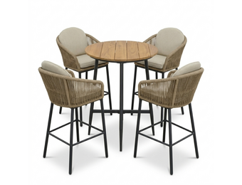 Valencia antraciet/Mara Sahara Dust dining barset | 4 personen | teakhout + touw | 90cm