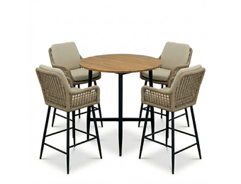 Valencia Sahara Dust dining barset | 4 personen | teakhout + touw | 90cm