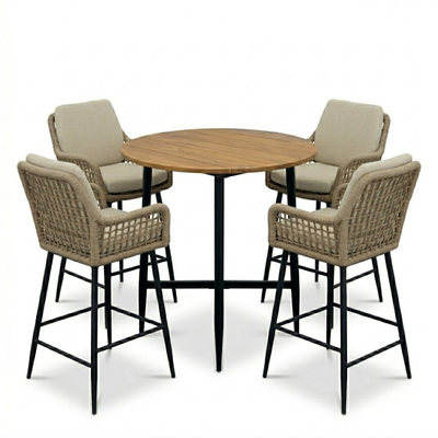 Valencia Sahara Dust dining barset | 4 personen | teakhout + touw | 90cm