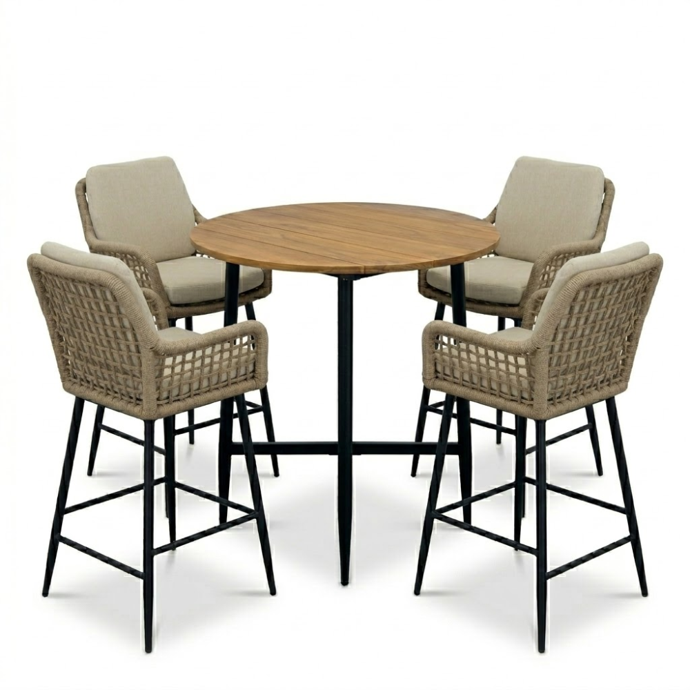 LUX outdoor living Valencia Sahara Dust dining barset | 4 personen | teakhout + touw | 90cm