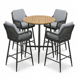 Valencia Stone Grey dining barset | 4 personen | teakhout + touw | 90cm