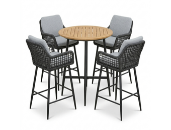 Valencia Stone Grey dining barset | 4 personen | teakhout + touw | 90cm