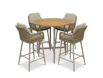 Valencia Sandstone dining barset | 4 personen | teakhout + touw | 90cm