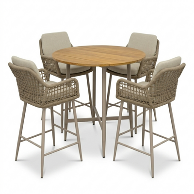 Valencia Sandstone dining barset | 4 personen | teakhout + touw | 90cm