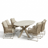 Calma Marble Latte/Gianna Sandstone low dining tuinset | 6 personen | sintered stone + touw | 240cm