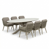 Calma Marble Latte/Mila beige low dining tuinset | 6 personen | sintered stone + touw | 240cm ovaal
