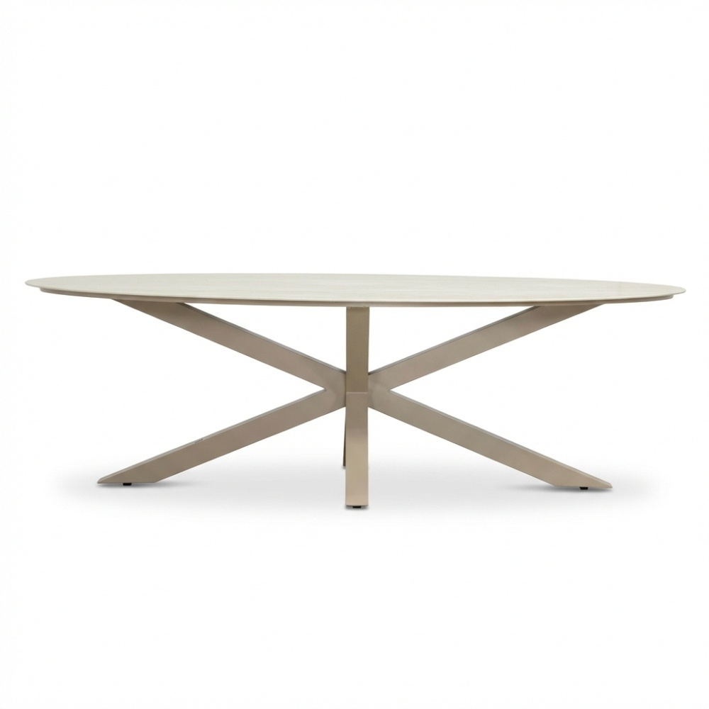 Calma Marble Latte/Mila beige low dining tuinset | 6 personen | sintered stone + touw | 240cm ovaal