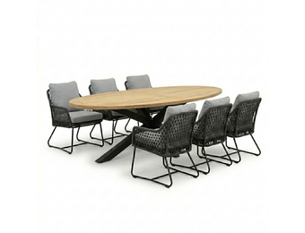 Cleve antraciet/Gianna Stone Grey low dining tuinset | 6 personen | sintered stone + touw | 240cm