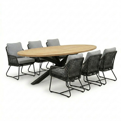 Cleve antraciet/Gianna Stone Grey low dining tuinset | 6 personen | sintered stone + touw | 240cm