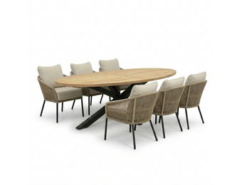 Cleve antraciet/Mara Sahara Dust low dining tuinset | 6 personen | sintered stone + touw | 240cm