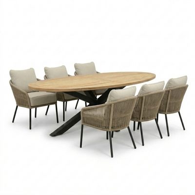 Cleve antraciet/Mara Sahara Dust low dining tuinset | 6 personen | sintered stone + touw | 240cm