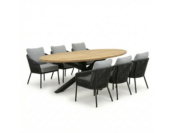 Cleve antraciet/Mara Stone Grey low dining tuinset | 6 personen | sintered stone + touw | 240cm