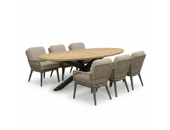 Cleve antraciet/Mila beige/antraciet low dining tuinset | 6 personen | sintered stone + touw | 240cm