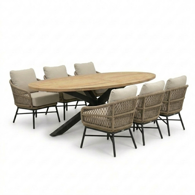 Cleve antraciet/Ventura Sahara Dust low dining tuinset | 6 personen | sintered stone + touw | 240cm