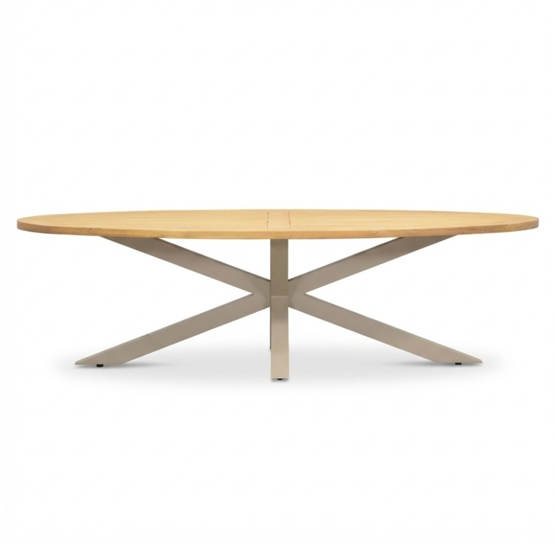 Cleve beige/Mila beige low dining tuinset | 6 personen | teakhout + touw | 240cm ovaal