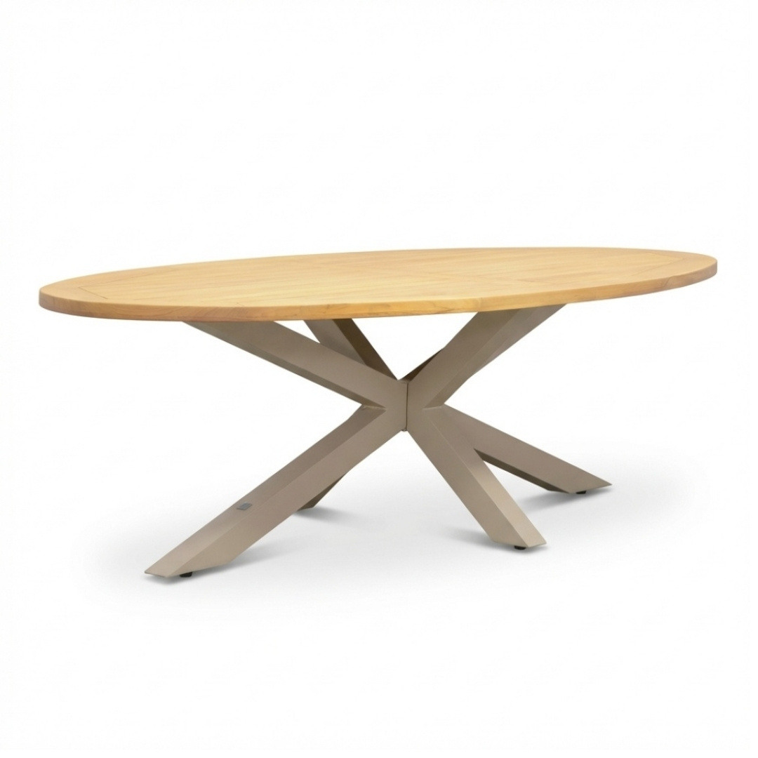 Cleve beige/Mila beige low dining tuinset | 6 personen | teakhout + touw | 240cm ovaal