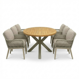 Cleve beige/Mila beige low dining tuinset | 6 personen | teakhout + touw | 240cm ovaal