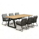 Elena/Gianna Stone Grey low dining tuinset | 6 personen | teakhout + touw | 240cm