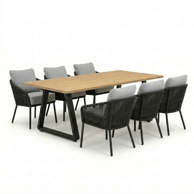 Elena/Mara Stone Grey low dining tuinset | 6 personen | teakhout + touw | 240cm