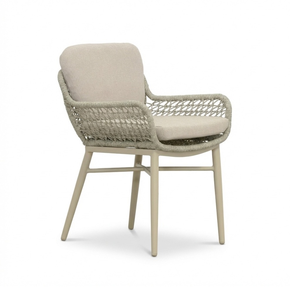 Elena/Mila beige/antraciet low dining tuinset | 6 personen | teakhout + touw | 240cm