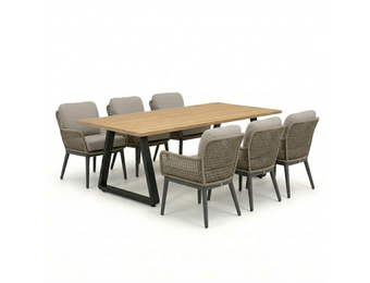 Elena/Mila beige/antraciet low dining tuinset | 6 personen | teakhout + touw | 240cm