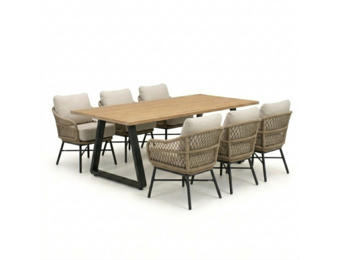 Elena/Ventura Sahara Dust low dining tuinset | 6 personen | teakhout + touw | 240cm