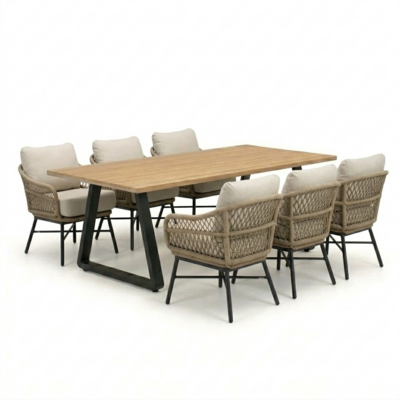 Elena/Ventura Sahara Dust low dining tuinset | 6 personen | teakhout + touw | 240cm
