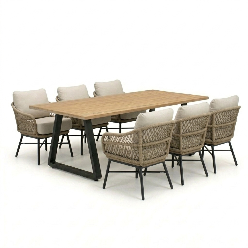 Elena/Ventura Sahara Dust low dining tuinset | 6 personen | teakhout + touw | 240cm
