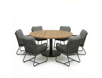 Salora antraciet/Gianna Stone Grey low dining tuinset | 6 personen | teakhout + touw | 150cm