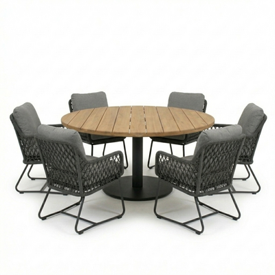 Salora antraciet/Gianna Stone Grey low dining tuinset | 6 personen | teakhout + touw | 150cm