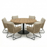 Salora antraciet/Mara Sahara Dust low dining tuinset | 6 personen | teakhout + touw | 150cm