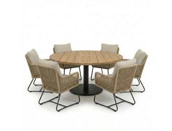 Salora antraciet/Mara Sahara Dust low dining tuinset | 6 personen | teakhout + touw | 150cm