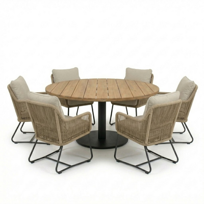 Salora antraciet/Mara Sahara Dust low dining tuinset | 6 personen | teakhout + touw | 150cm