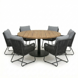Salora antraciet/Mara Stone Grey low dining tuinset | 6 personen | teakhout + touw | 150cm