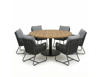 Salora antraciet/Mara Stone Grey low dining tuinset | 6 personen | teakhout + touw | 150cm