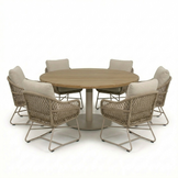 Salora beige/Gianna Sandstone low dining tuinset | 6 personen | teakhout + touw | 150cm