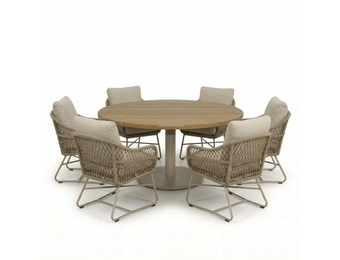 Salora beige/Gianna Sandstone low dining tuinset | 6 personen | teakhout + touw | 150cm