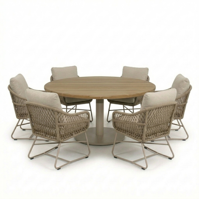 Salora beige/Gianna Sandstone low dining tuinset | 6 personen | teakhout + touw | 150cm