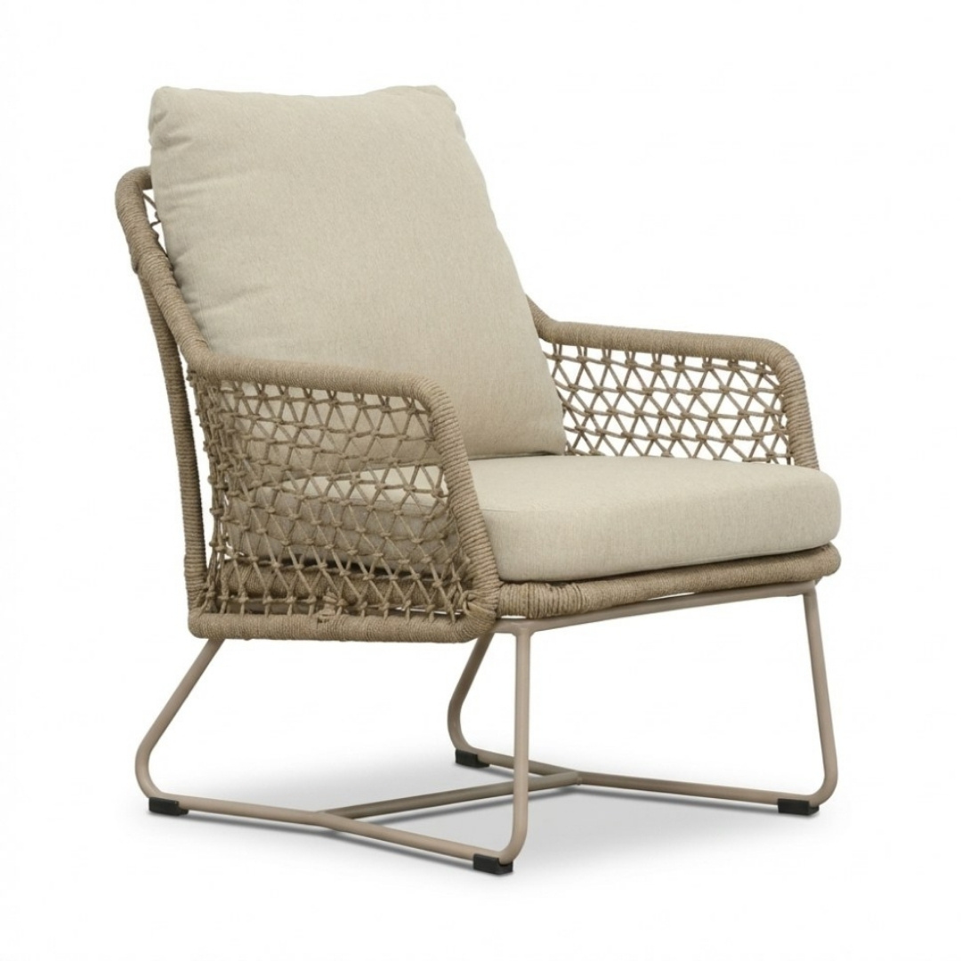 Salora beige/Gianna Sandstone low dining tuinset | 6 personen | teakhout + touw | 150cm