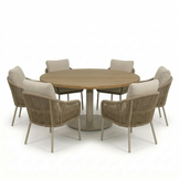 Salora beige/Mara Sandstone low dining tuinset | 6 personen | teakhout + touw | 150cm