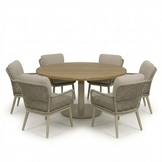 Salora beige/Mila beige low dining tuinset | 6 personen | teakhout + touw | 150cm